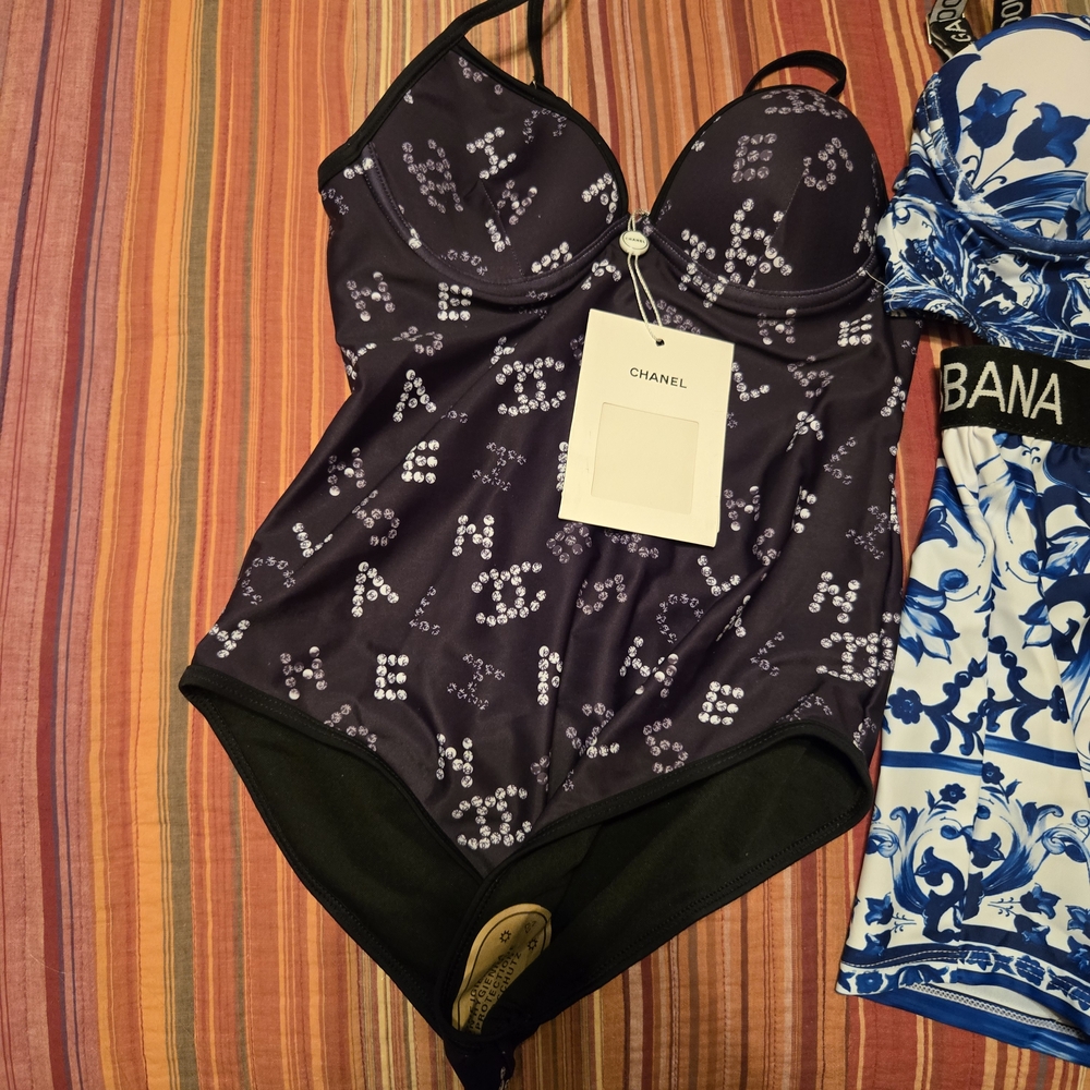 ❌❌SOLD❌❌ Elsewhere❌❌CHANEL Black Swimsuit with White Accents